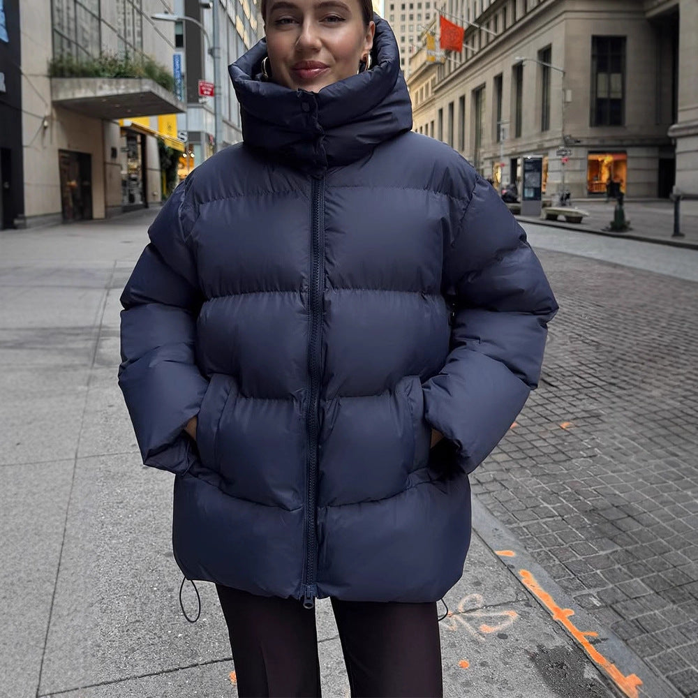 Women's Oversized Quilted Puffer Jacket with Removable Hood and Two-Way Zipper Amarae