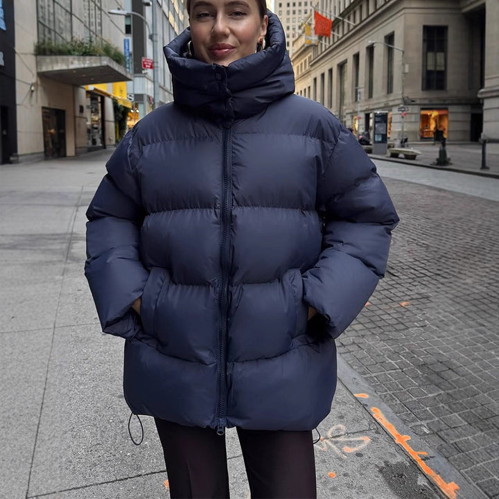 Women's Oversized Quilted Puffer Jacket with Removable Hood and Two-Way Zipper Amarae