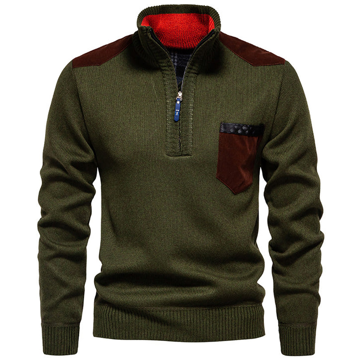 Men's high collar pullover with contrasting details and practical pockets Lune London