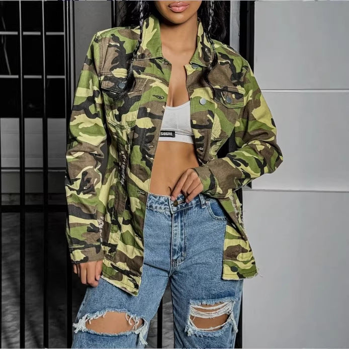 Women's Camouflage-Utility-Jacket in Oversized-Fieldstyle with Flap Pockets Amarae