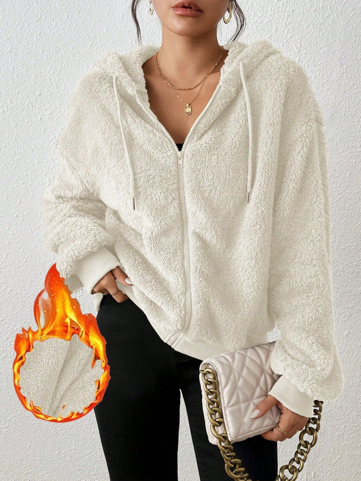 Ladies Soft Fleece Jacket with Kangaroo Pocket and Chic Hood
