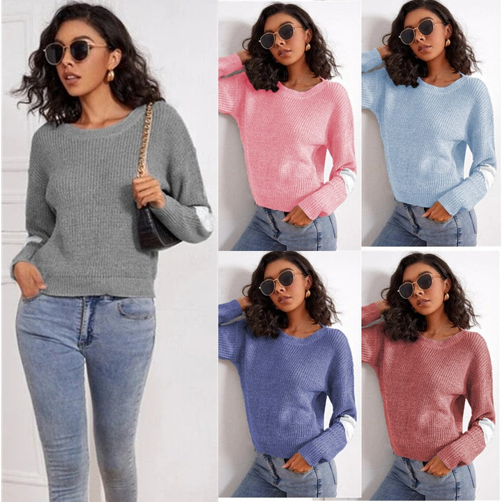 Trendy knitted sweater for women with contrasting sleeve accents Lune London