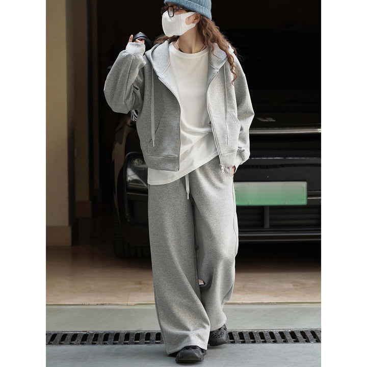 Ladies Lounge Palazzo Sweatpants in Relaxed Cut with High Elastic Waistband and Drawstring