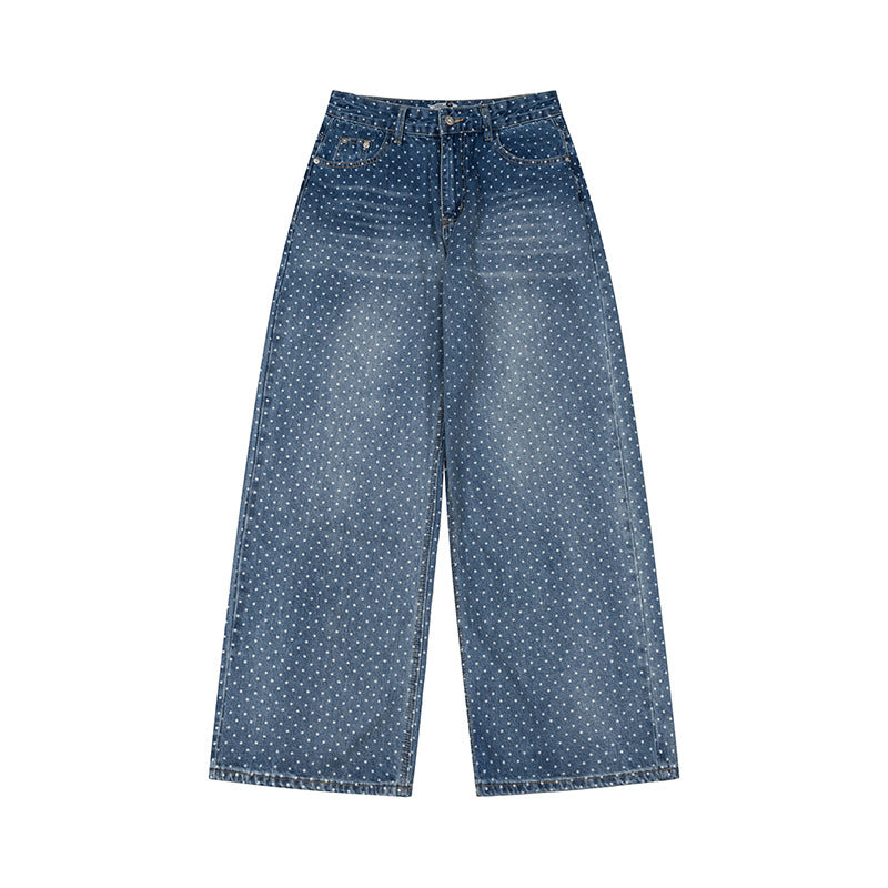 Women's High-Waist Wide Denim Culotte with Allover Polka Dot Pattern Amarae