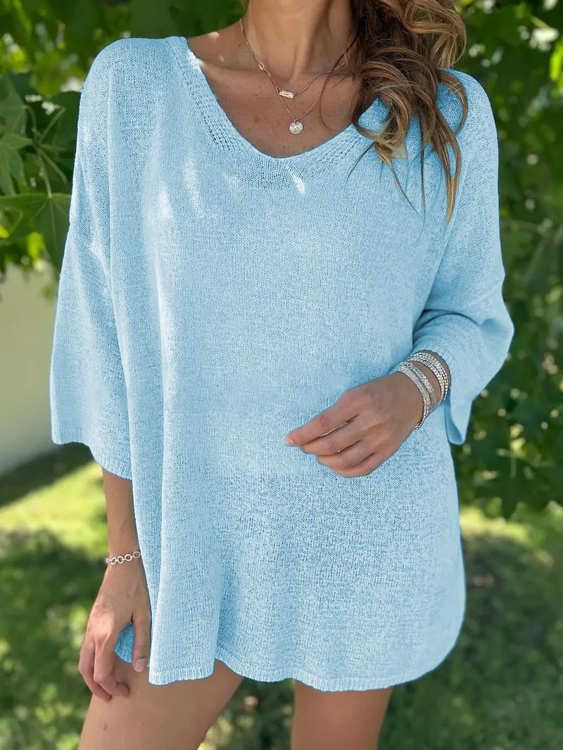 Women’s airy knitted top with an oversized cut and V-neck Lune London