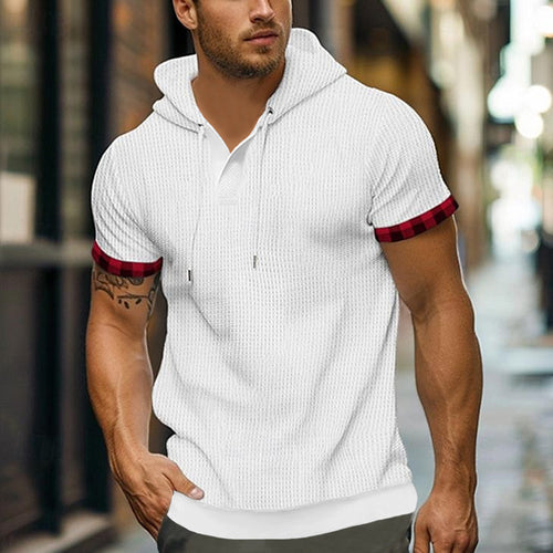 Short sleeve sporty shirt for men with hood and checkered details Amarae