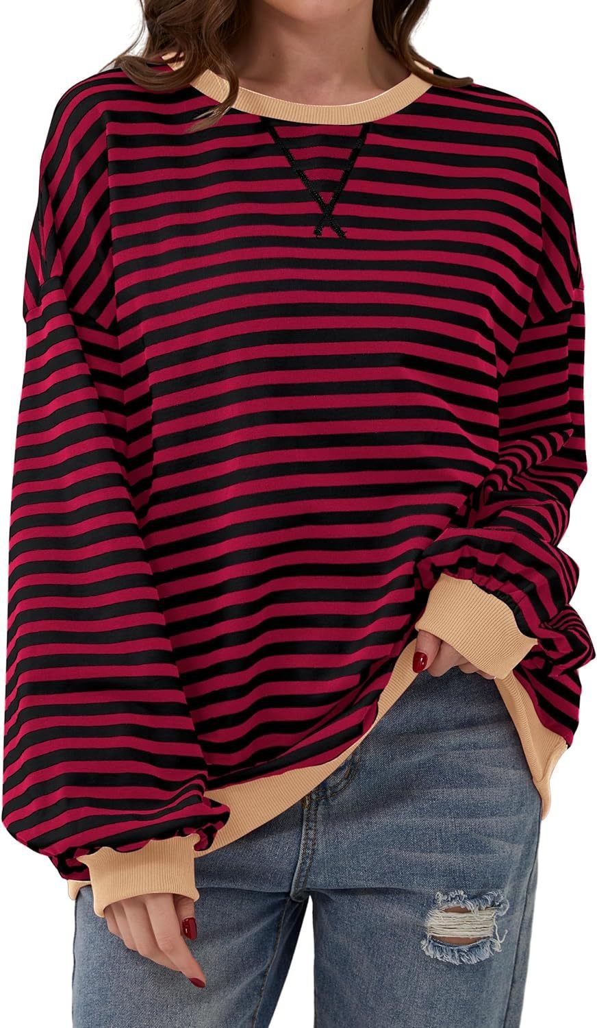 Women casual sweater with striking striped pattern and elastic edges Lune London