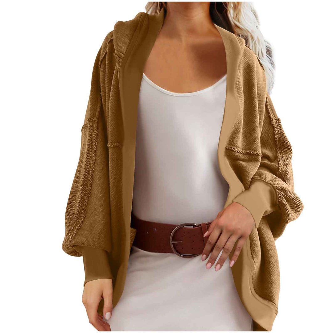 Ladies oversized knitted cardigan with hood and pockets Lune London