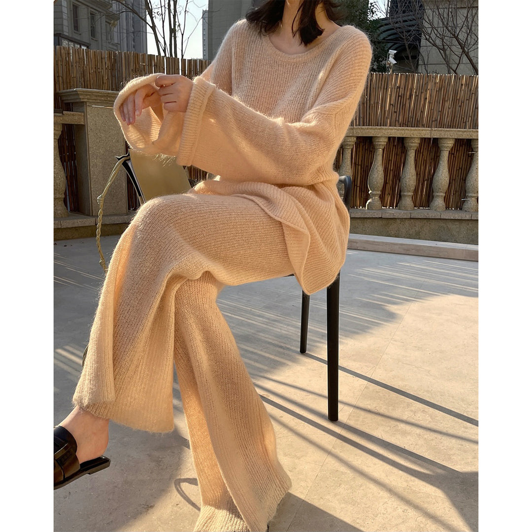 Women Fluffy Palazzo Knit Pants with Wide Leg and Lounge Silhouette Amarae