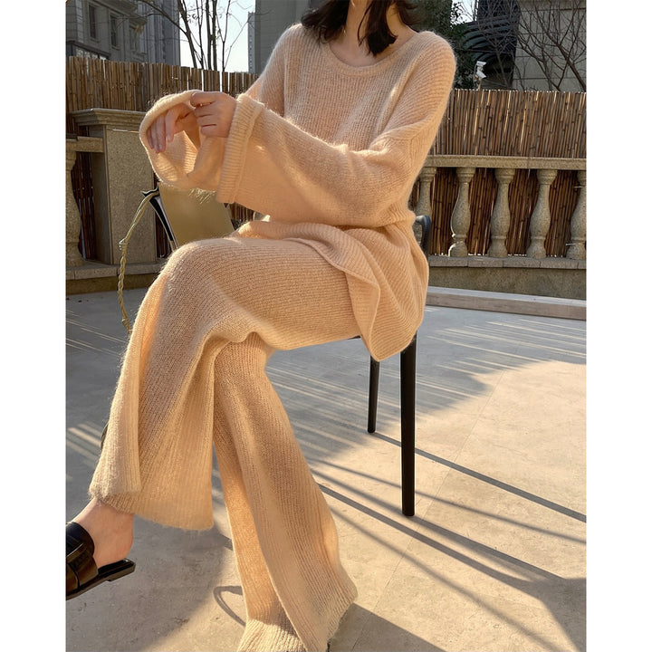 Women Fluffy Palazzo Knit Pants with Wide Leg and Lounge Silhouette Amarae
