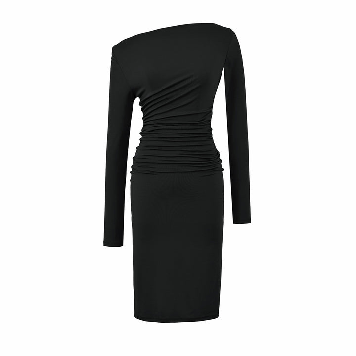Women's Asymmetric One-Shoulder Midi Dress with Gathering and Long Sleeve Amarae