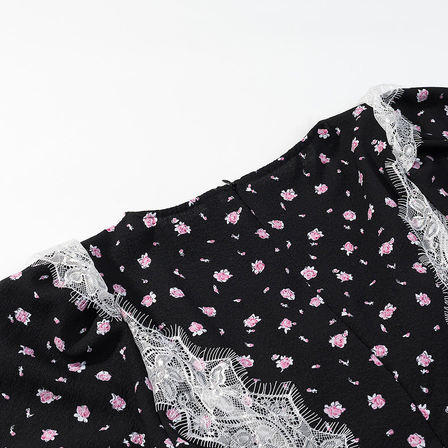 Ladies max dress with lace insert, long sleeves and floral all-over print Amarae