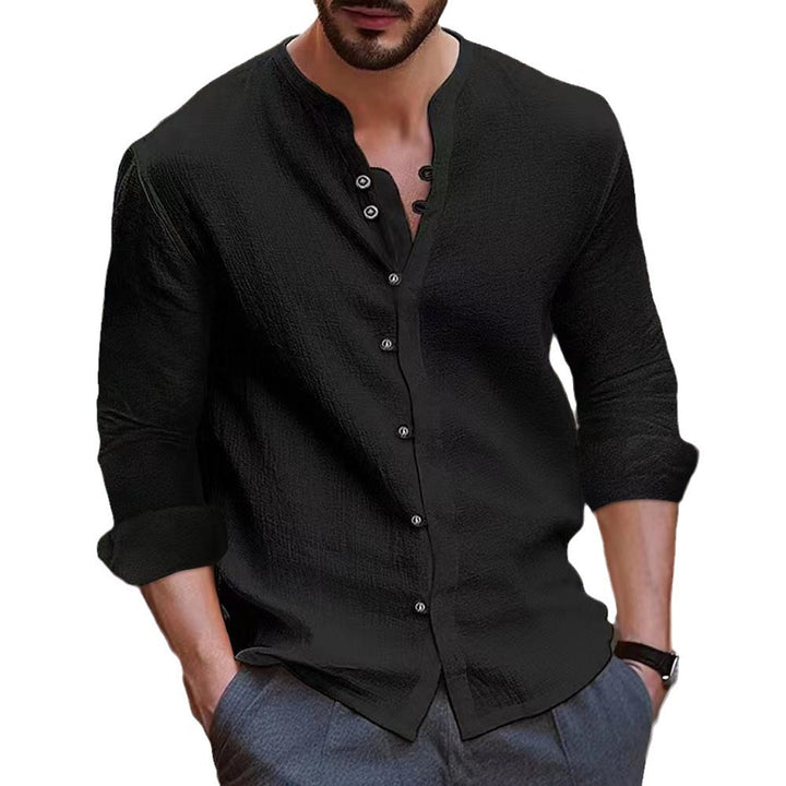 Men's Long Sleeve Henley Shirt in Lightweight Cotton Fabric with Trendy Button Detail Lune London