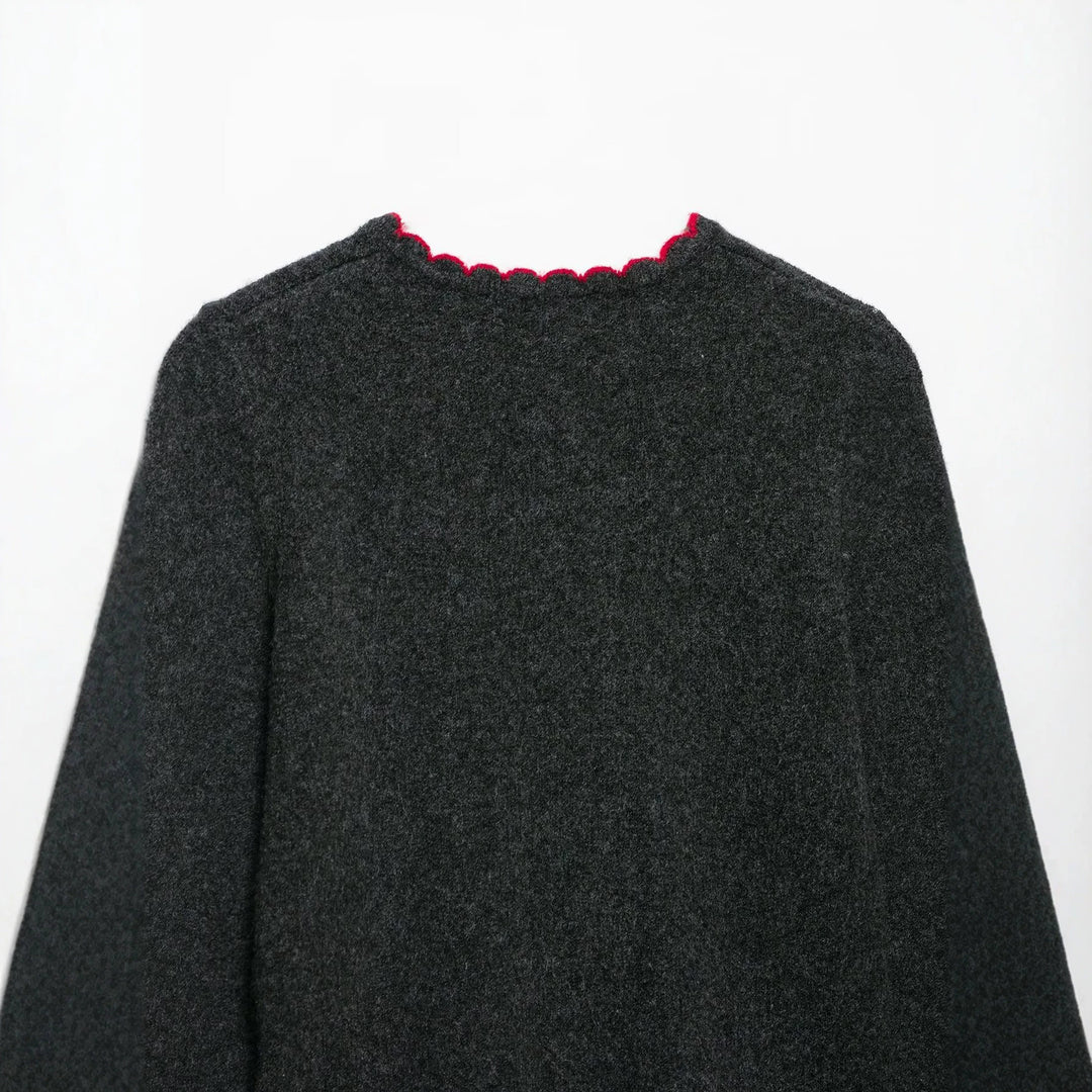 Ladies fine knit cardigan with shell edge and mother-of-pearl buttons Amarae