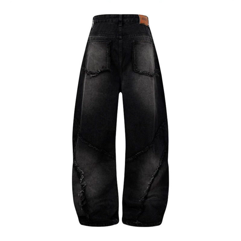 Women's baggy jeans with high waist, balloon-shaped width, and frayed patch seams Amarae