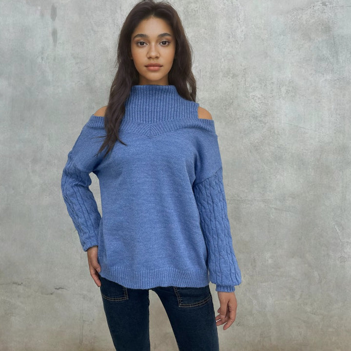 Lune London off-the-shoulder sweater for women with twisted pattern