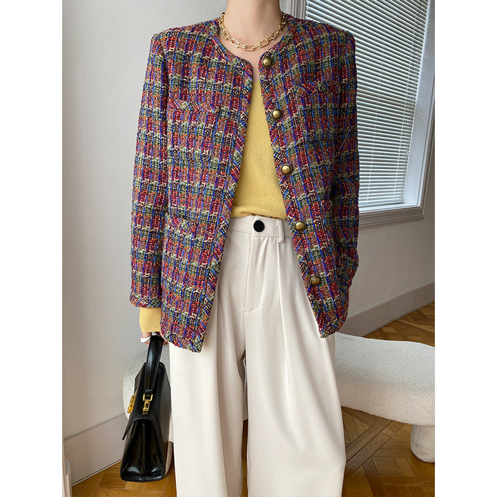 Women's Elegant Tweed Jacket with Decorative Buttons Chic & Stil