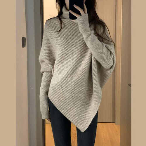 Pull en maille oversize pour femmes avec coupe asymétrique et fine structure en rib Chic & Stil