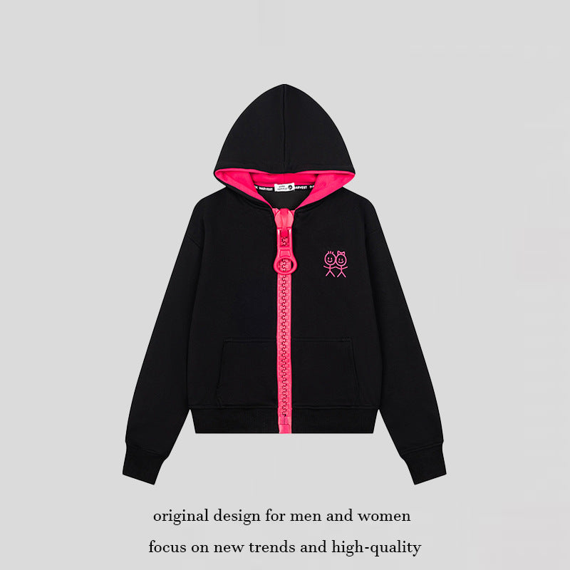 Women's Hoodie Sweat Jacket with Oversized Zipper and Minimalist Embroidery Amarae