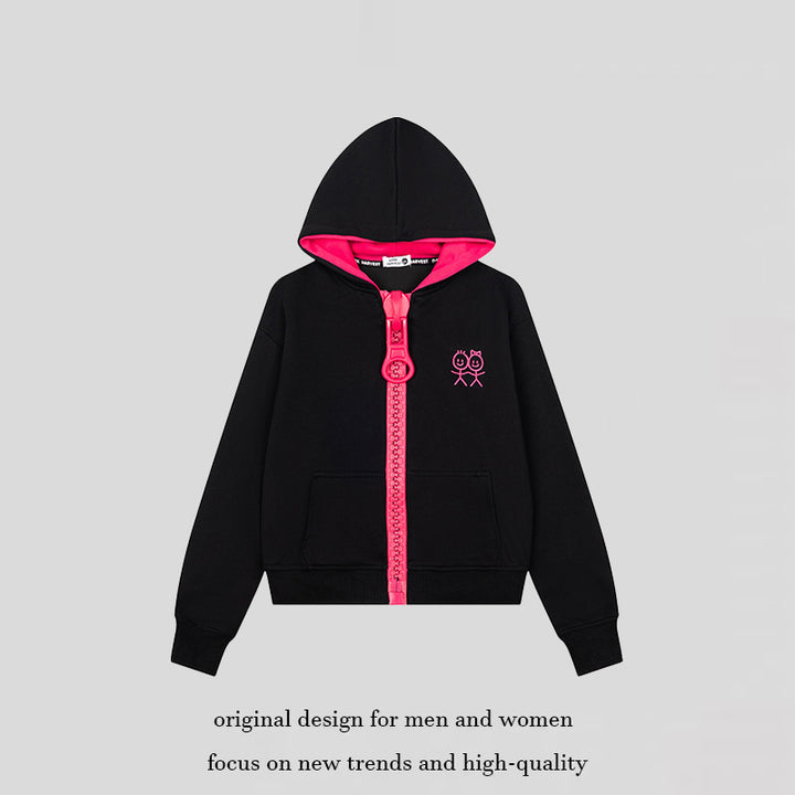 Women's Hoodie Sweat Jacket with Oversized Zipper and Minimalist Embroidery Amarae