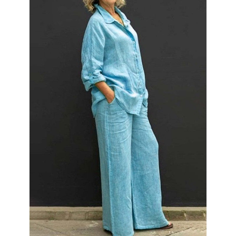 Women's Relaxed-Buttondown-Shirt and High-Waist-Palazzo in Linen Look Amarae