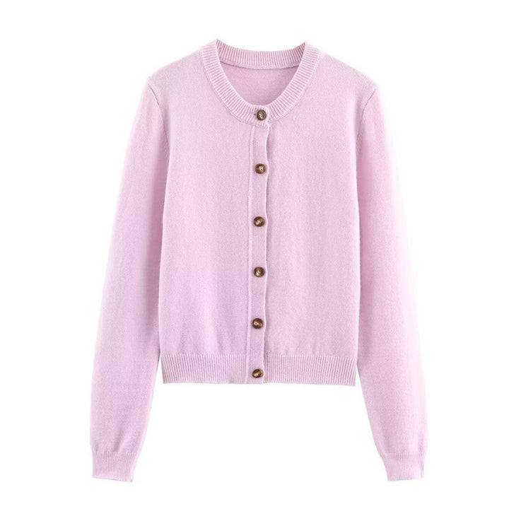 Round neck knitted jacket with button details for ladies Lune London