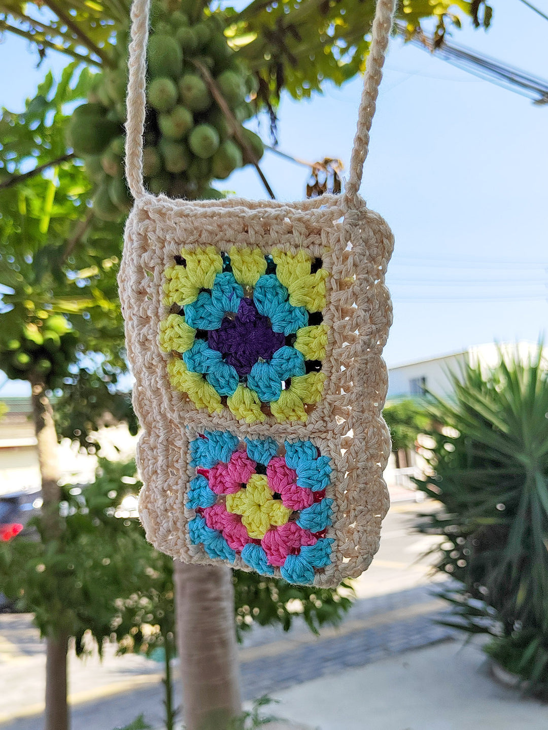 Ladies Colorful Crochet Pattern Shoulder Bag Lune London