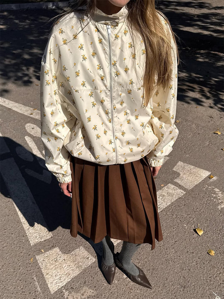 Women's lightweight floral bomber jacket with stand-up collar and elastic hem Amarae