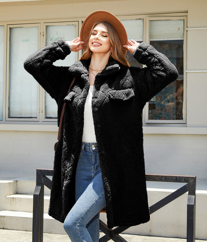 Oversized plush coat for women with large pockets and textured design Lune London