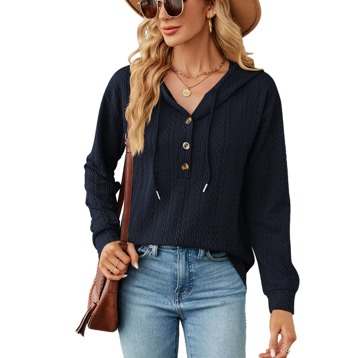 Casual hooded sweatshirt for women with textured surface and button details Amarae