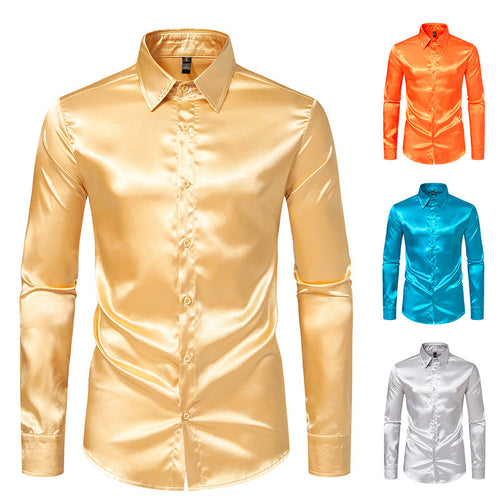 Men's Elegant Satin Shirt with Shimmering Finish and Classic Collar Amarae