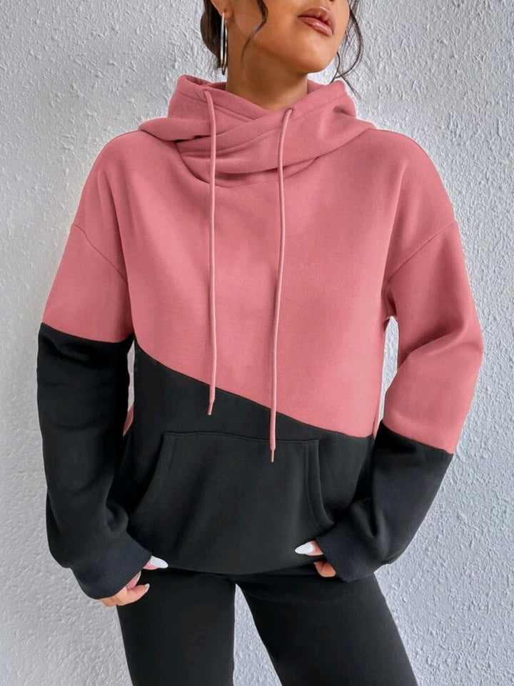 Ladies comfortable hoodie with asymmetrical color block design Lune London