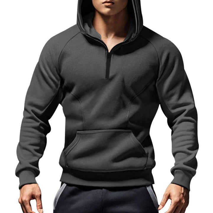 Men's sporty hooded sweatshirt with half-zip and practical pockets Lune London