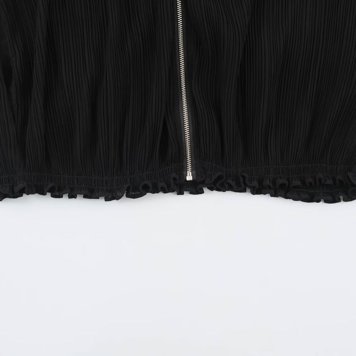 Women's pleated bomber jacket with balloon sleeves, full-length zipper and ruffled hem Amarae