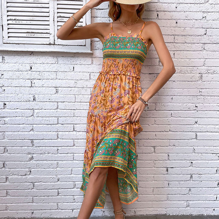 Bohemian maxi dress for women with ruffle hem detail Lune London