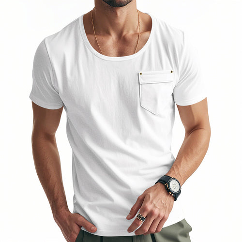 Men's sports t-shirt with deep V-neck and practical chest pocket Amarae