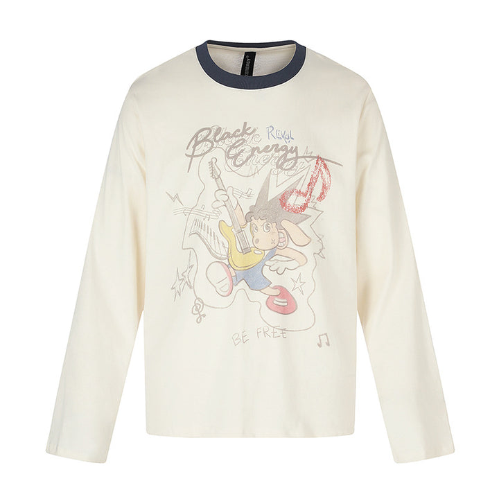Women's long-sleeve shirt with comic guitar print, glitter detail, and contrast collar Amarae
