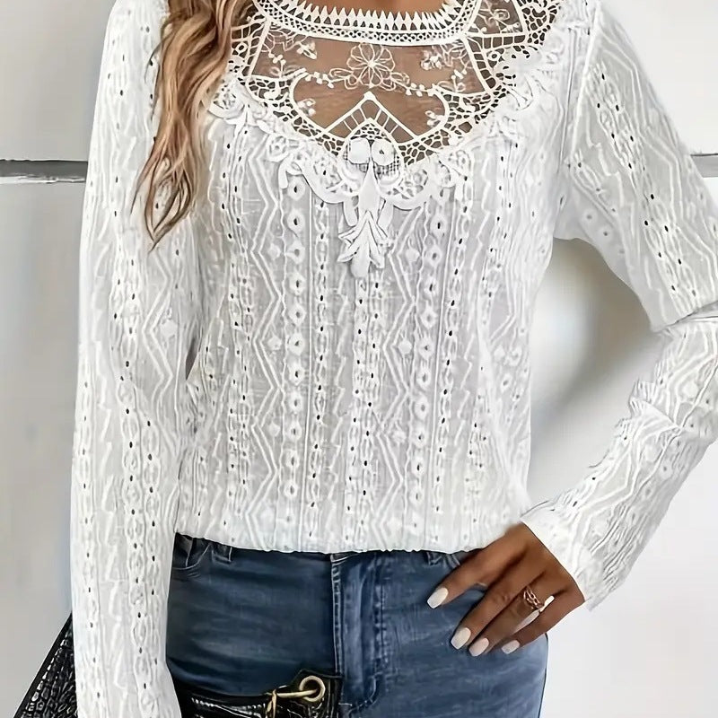 Elegant blouse for women with lace inserts and a detailed hole pattern Lune London