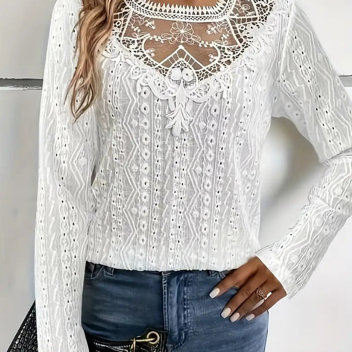 Elegant blouse for women with lace inserts and a detailed hole pattern Lune London