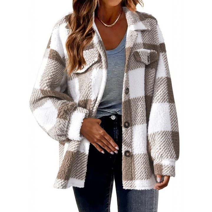 Women's Checkered Teddy Shirt Jacket in Oversized Shacket Style Amarae