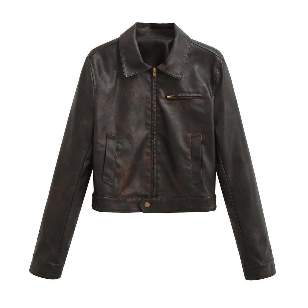 Men's vintage-inspired bomber style leather jacket with zipper and chest pocket Amarae