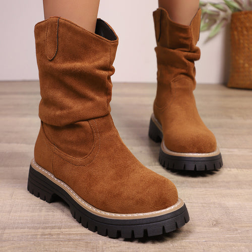 Soft suede boots for women with a relaxed crumpled aesthetic and a sturdy molded sole Amarae