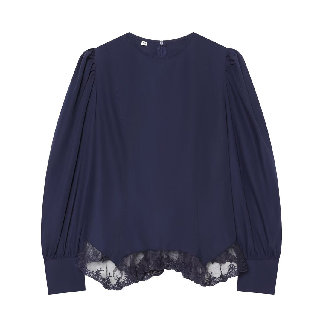 Women's blouse with volume sleeves and lace trim Amarae