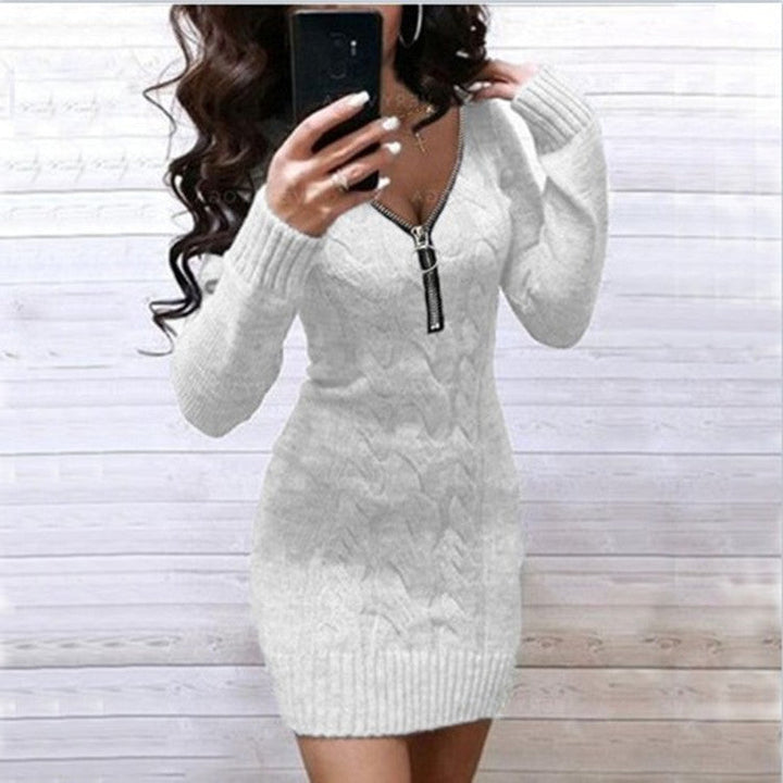 Ladies Knit Dress with Zipper and Cable Pattern Lune London