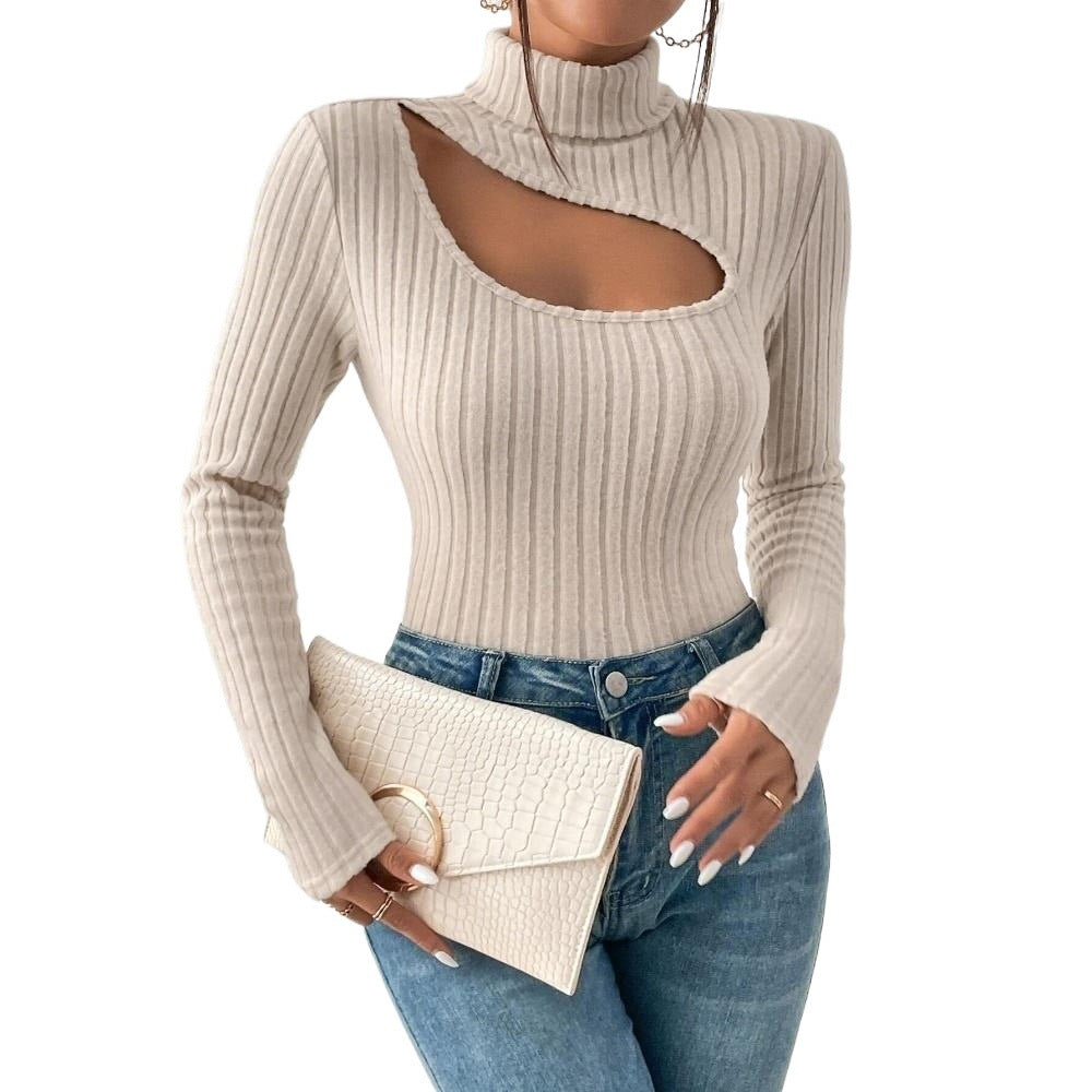 Haut à manches longues pour femmes avec coupe asymétrique et texture à fines côtes Chic & Stil