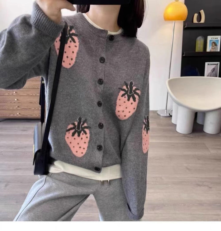 Ladies Cardigan with playful patterns and button detail Lune London