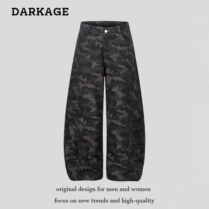 Women's Wide Camouflage Palazzo Pants with High Waist, Belt Loops, and Balloon-Shaped Leg Amarae