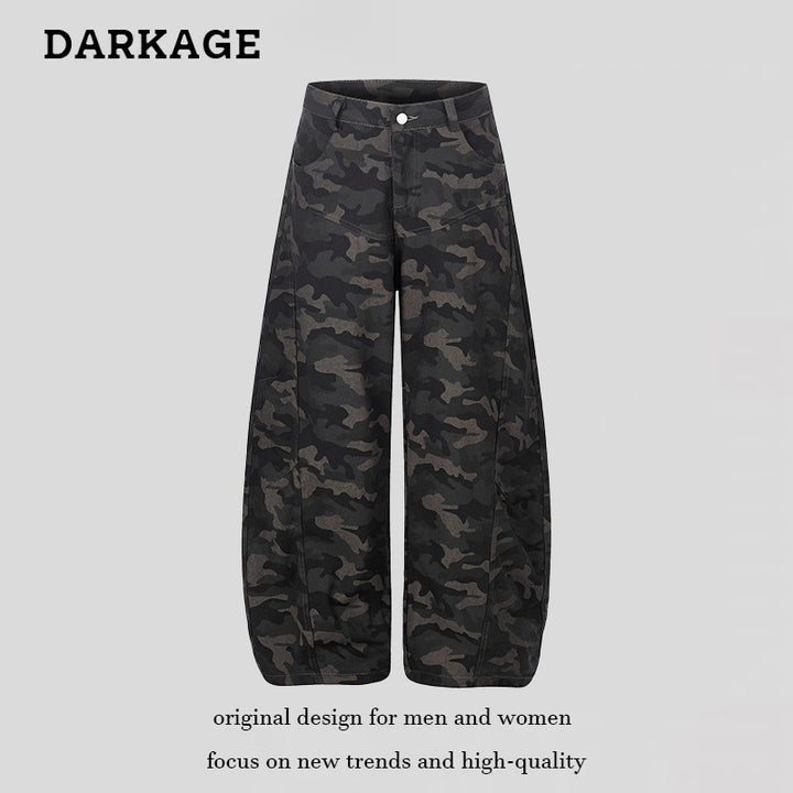 Women's Wide Camouflage Palazzo Pants with High Waist, Belt Loops, and Balloon-Shaped Leg Amarae