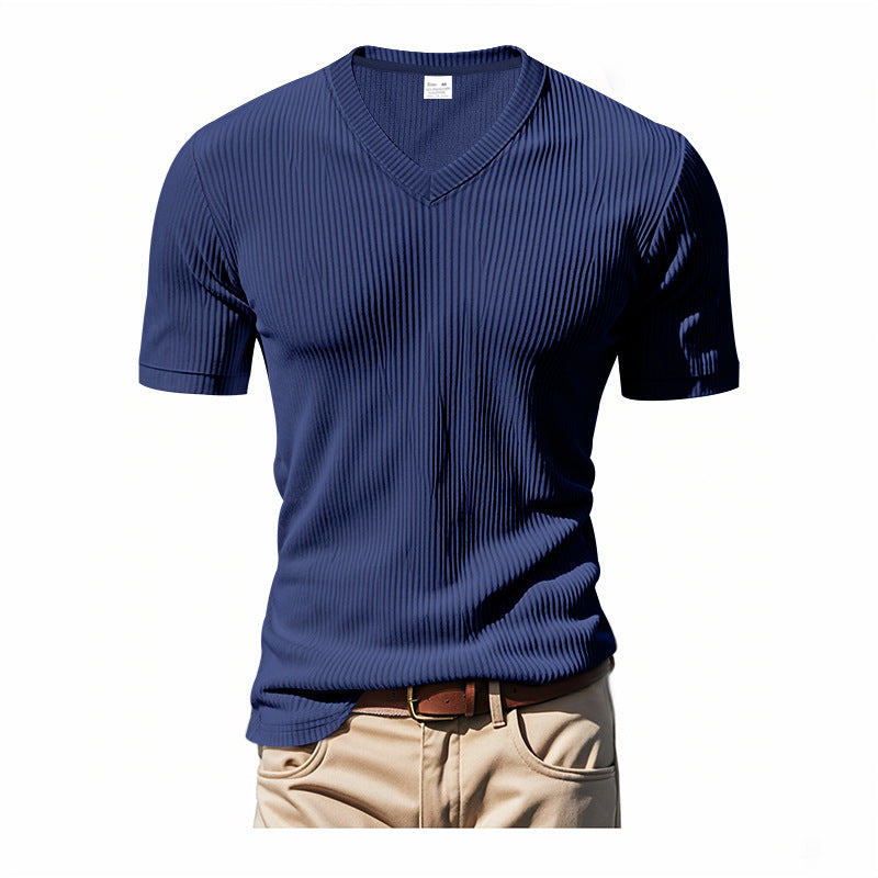 Men's short sleeve knitted V neck T-shirt Lune London