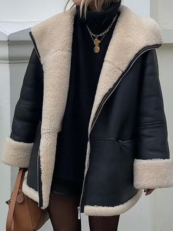 Women’s faux leather jacket with soft lining and high collar Lune London